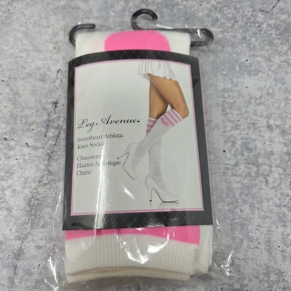 NWT Leg Avenue | Bobby Sweetheart Athletic Knee Socks Pink White One Size